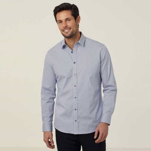 Picture of NNT Mens Avignon Gingham Check Stretch Long Sleeve Slim Shirt